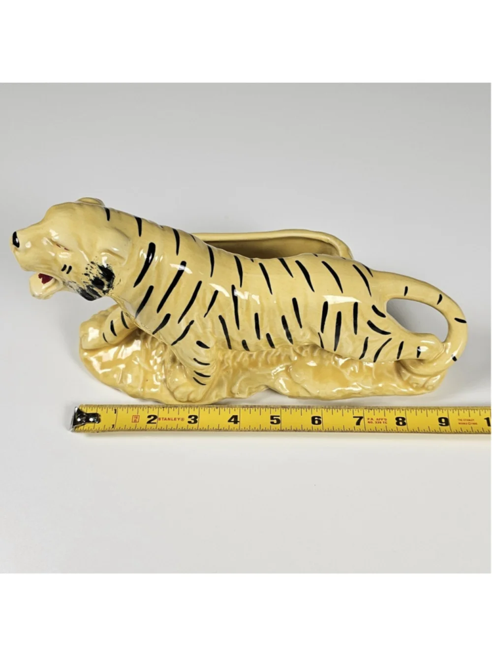 Vintage MCM Yellow Ceramic Tiger Planter Figurine 1950s TV Top Caddy Retro Gloss